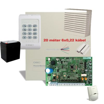DSC garzon 1-es riasztórendszer szett DSC1404 riasztó szett ledes kezelővel, 1db DSC mozásérzékelővel