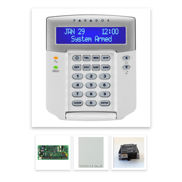 Paradox SP4000 riasztórendszer dobozzal, K32 LCD+ szöveges kezelő, 30VA táp