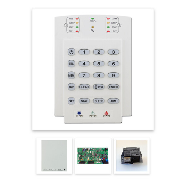 Paradox MG5000 hibrid rádiós riasztó, dobozzal, K10V kezelő, 30VA táp