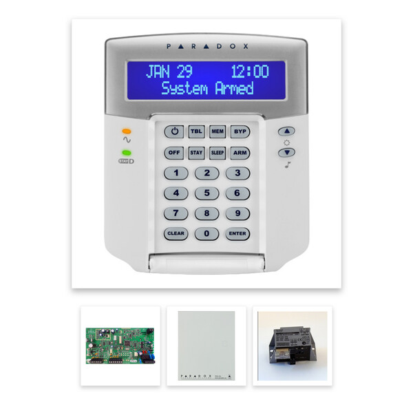 Paradox MG5000 hibrid rádiós riasztó, dobozzal, K32LCD+ kezelő, 30VA táp
