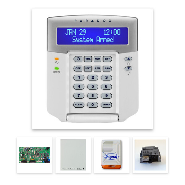 Paradox MG5000 hibrid rádiós riasztó, dobozzal, K32LCD+ kezelő, 30VA táp, PS128 szir