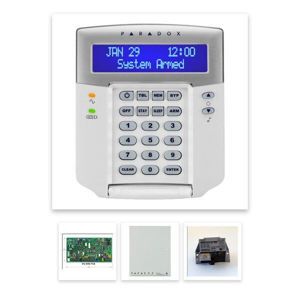Paradox MG5050 hibrid rádiós riasztó, dobozzal, K32LCD+ kezelő, 45VA táp