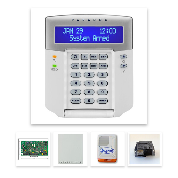 Paradox MG5050 hibrid rádiós riasztó, dobozzal, K32LCD+ kezelő, 45VA táp, PS128 szir