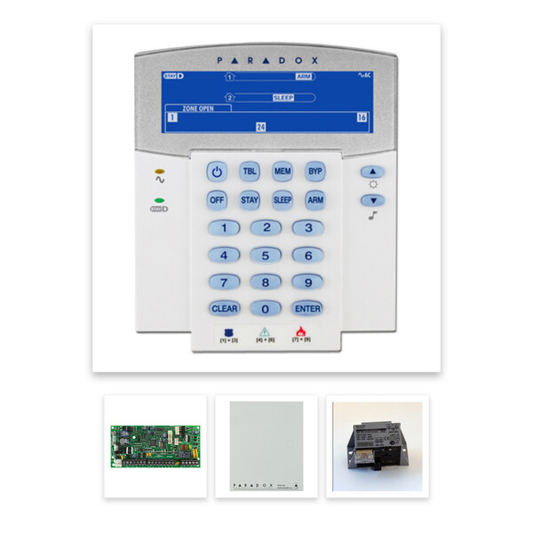 Paradox SP4000 riasztórendszer dobozzal, K35LCD FIX! szöveges kezelő, 30VA táp