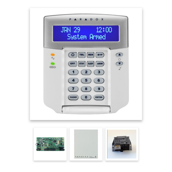 Paradox SP5500 riasztórendszer dobozzal, K32 LCD+ szöveges kezelő, 45VA táp