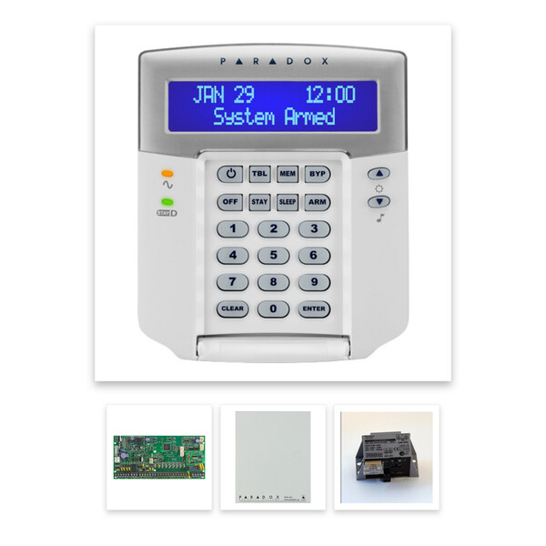 Paradox SP6000 riasztórendszer dobozzal, K32 LCD+ szöveges kezelő, 45VA táp