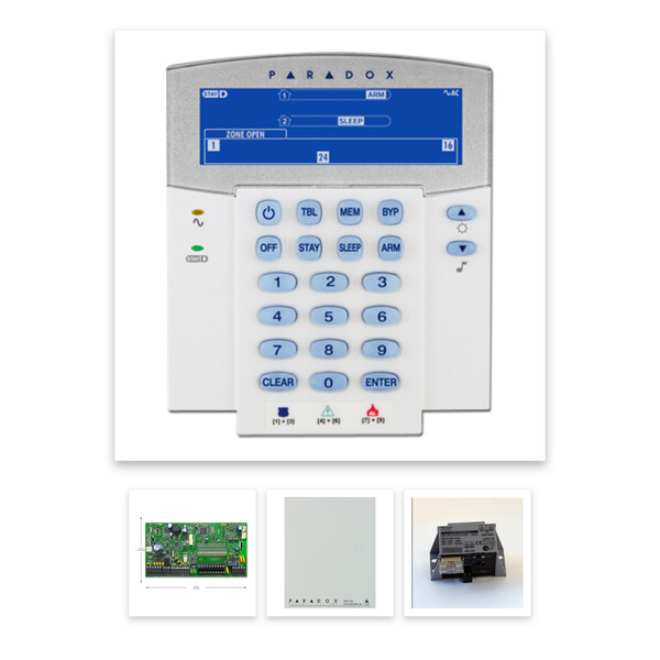 Paradox SP7000 riasztórendszer dobozzal, K35LCD FIX! szöveges kezelő, 45VA táp