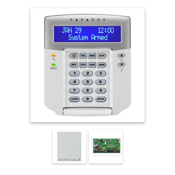 PARADOX SP7000 + K32LCD+ riasztórendszer központ és kezelőegység dobozzal