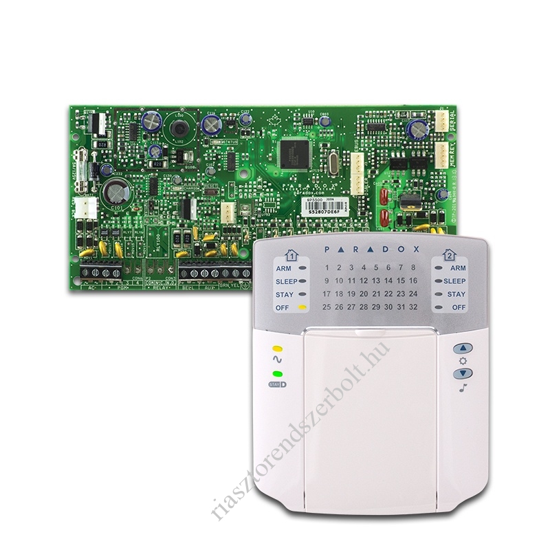 PARADOX SP7000+ K32+ riasztó rendszer központ panel és ledes kezelőegység