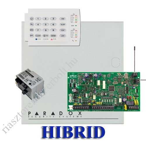 Paradox MG5000 hibrid rádiós riasztó, dobozzal, K10H kezelő, 30VA táp