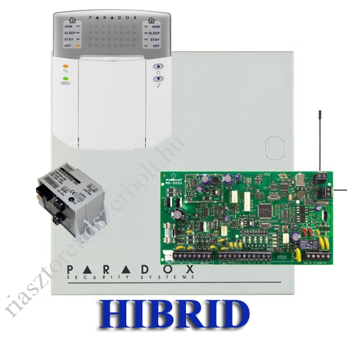 Paradox MG5000 hibrid rádiós riasztó, dobozzal, K32LED+ kezelő, 30VA táp