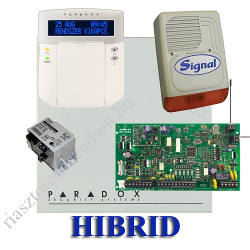 Paradox MG5050 hibrid rádiós riasztó, dobozzal, K32LCD+ kezelő, 45VA táp, PS128 szir