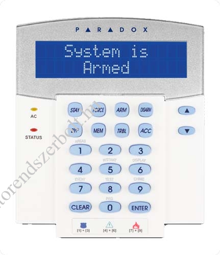 Paradox K641 kezelő, 32 karakteres (alfanumerikus) kék LCD kezelő