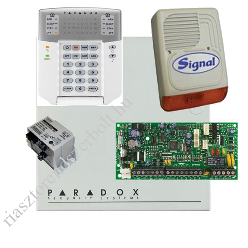 Paradox SP4000 riasztórendszer dobozzal, K32LED+ kezelő, 30VA táp, PS128 kültéri sziréna