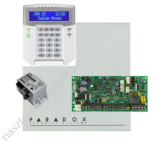 Paradox SP4000 riasztórendszer dobozzal, K32 LCD+ szöveges kezelő, 30VA táp