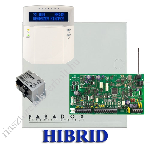 Paradox MG5000 hibrid rádiós riasztó, dobozzal, K32LCD+ kezelő, 30VA táp