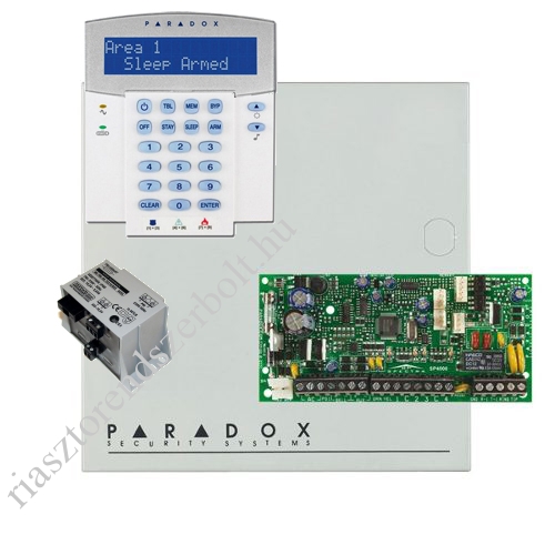Paradox SP4000 riasztó dobozzal, a kezelővel HIBRID rádiós, K32LX RÁDIÓS szöveges kezelő, 30VA táp