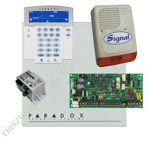 Paradox SP4000 riasztórendszer dobozzal, K35LCD FIX! szöveges kezelő, 30VA táp, PS128 kültér