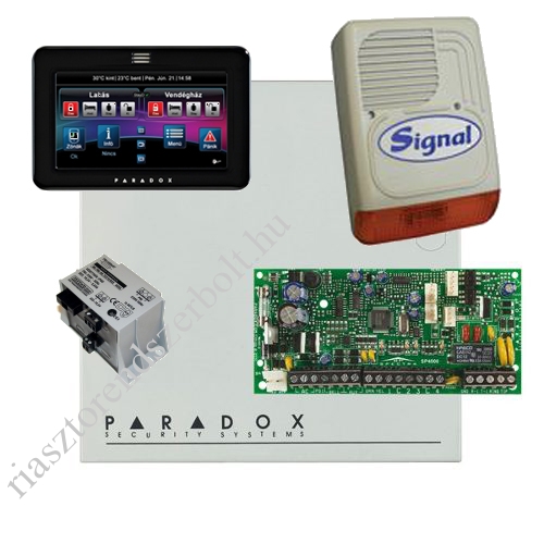 Paradox SP4000 riasztórendszer dobozzal, fekete TM50 érintőképernyős kezelő, 30VA táp, PS128