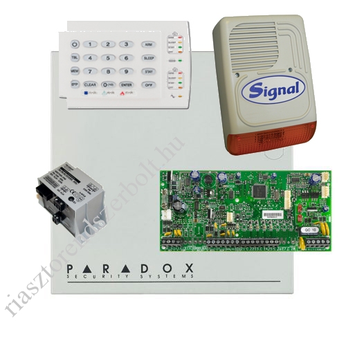 Paradox SP5500 riasztórendszer dobozzal, K10H kezelő, 45VA táp, PS128 kültéri sziréna