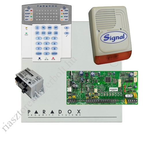 Paradox SP5500 riasztórendszer dobozzal, K32LED+ kezelő, 45VA táp, PS128 kültéri sziréna