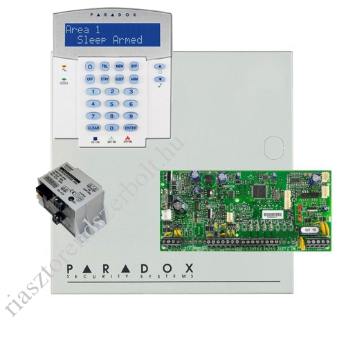 Paradox SP5500 riasztó dobozzal, a kezelővel HIBRID rádiós, K32LX RÁDIÓS szöveges kezelő, 45VA táp