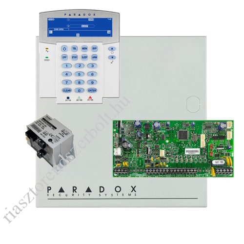 Paradox SP5500 riasztórendszer dobozzal, K35LCD FIX! szöveges kezelő, 45VA táp