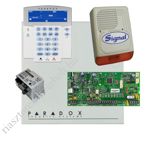 Paradox SP5500 riasztórendszer dobozzal, K35LCD FIX! szöveges kezelő, 45VA táp, PS128 szirén