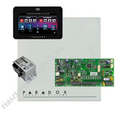 Paradox SP5500 riasztó dobozzal, fekete TM50 érintőképernyős kezelő, 45VA táp