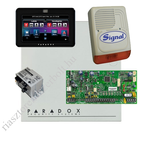 Paradox SP5500 riasztó dobozzal, fekete TM50 érintőképernyős kezelő, 45VA táp, PS128 szir