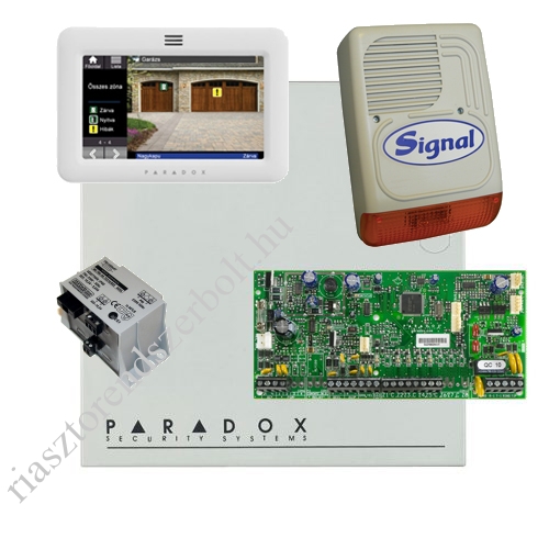 Paradox SP5500 riasztó dobozzal, fehér TM50 érintőképernyős kezelő, 45VA táp, PS128 szir