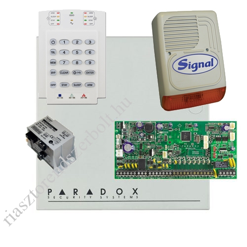 Paradox SP6000 riasztórendszer dobozzal, K10V kezelő, 45VA táp, PS128 kültéri sziréna