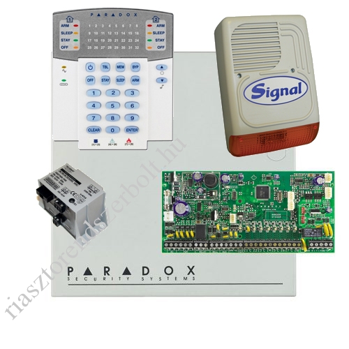 Paradox SP6000 riasztórendszer dobozzal, K32LED+ kezelő, 45VA táp, PS128 kültéri sziréna