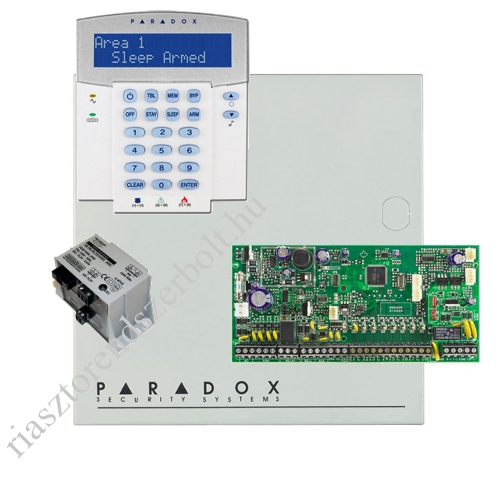 Paradox SP6000 riasztó dobozzal, a kezelővel HIBRID rádiós, K32LX RÁDIÓS szöveges kezelő, 45VA táp