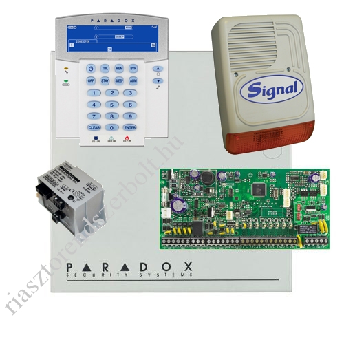 Paradox SP6000 riasztórendszer dobozzal, K35LCD FIX! szöveges kezelő, 45VA táp, PS128 szirén