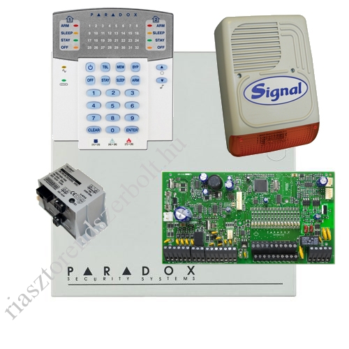Paradox SP7000 riasztórendszer dobozzal, K32LED+ kezelő, 45VA táp, PS128 kültéri sziréna