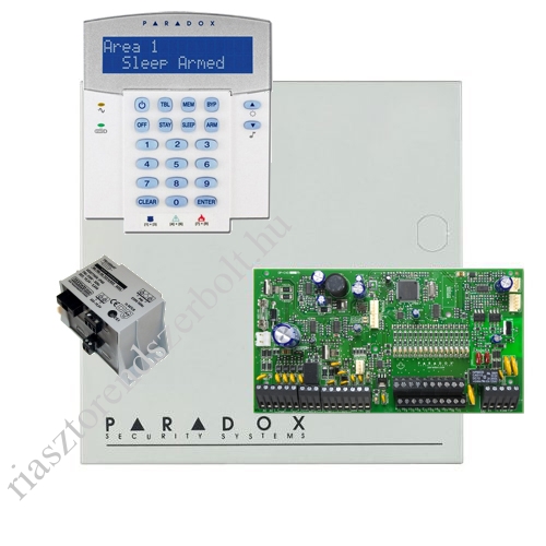 Paradox SP7000 riasztó dobozzal, a kezelővel HIBRID rádiós, K32LX RÁDIÓS szöveges kezelő, 45VA táp