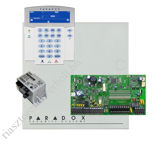 Paradox SP7000 riasztórendszer dobozzal, K35LCD FIX! szöveges kezelő, 45VA táp