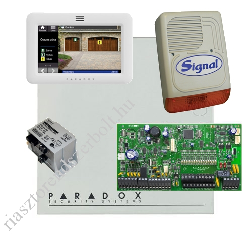 Paradox SP7000 riasztó dobozzal, fehér TM50 érintőképernyős kezelő, 45VA táp, PS128 szir