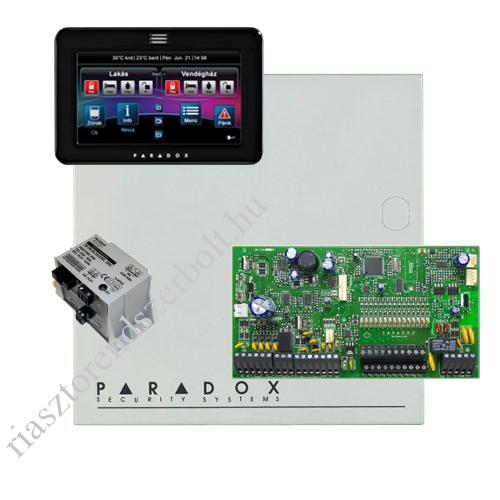 Paradox SP7000 riasztó dobozzal, fekete TM50 érintőképernyős kezelő, 45VA táp